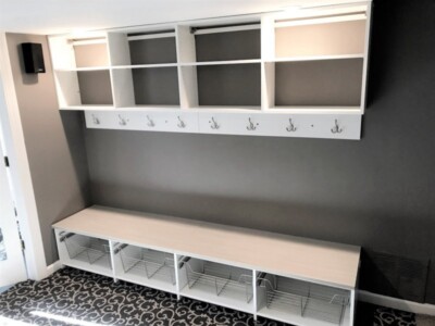 BASEMENT MUDROOM BENCH WHITE CONCRETE TOP