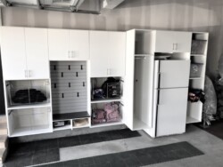 GARAGE CABINETS WHITE WITH REFRIGERATOR