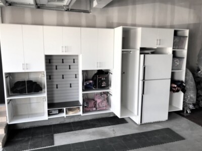 GARAGE CABINETS WHITE WITH REFRIGERATOR
